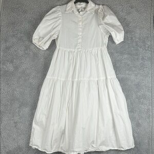 Anthropologie Amadi Cordelia Puff Sleeve Tiered Midi ShirtDress White Size S